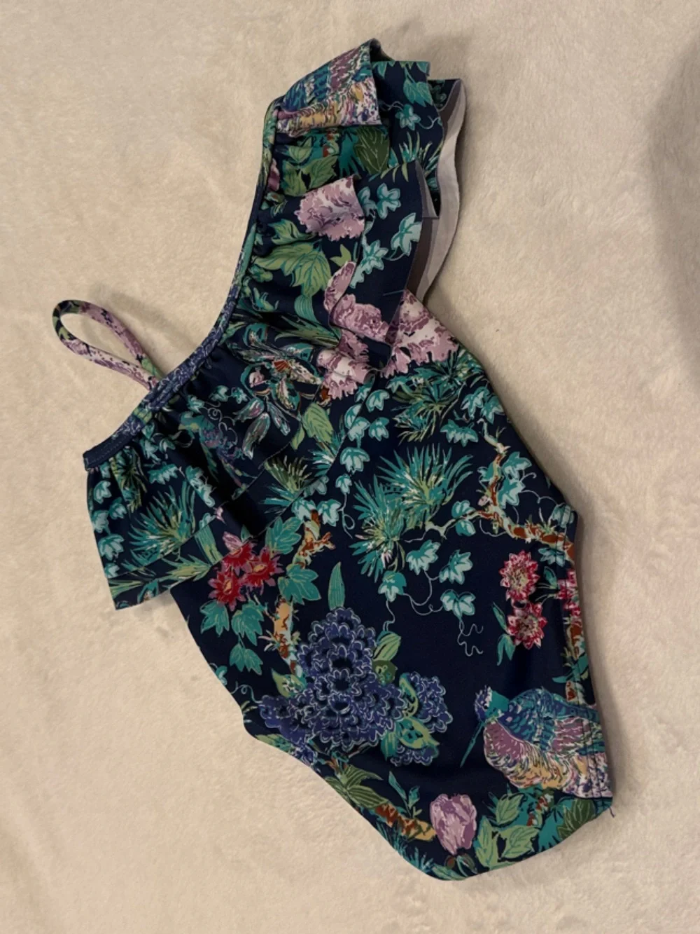 Janie and Jack Navy Floral One-Piece Swimsuit with Purple & Green Accents